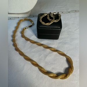 Vintage goldtone twist earrings and necklace